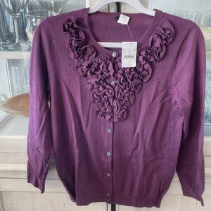 JCREW RUFFLED SPRING CELOSIA MERINO WOOL SWEATER PLUM STYLE 26965 M NWT